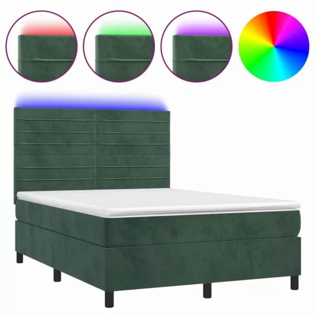 vidaXL Boxspringbett Boxspringbett mit Matratze LED Dunkelgrün 140x190 cm S günstig online kaufen