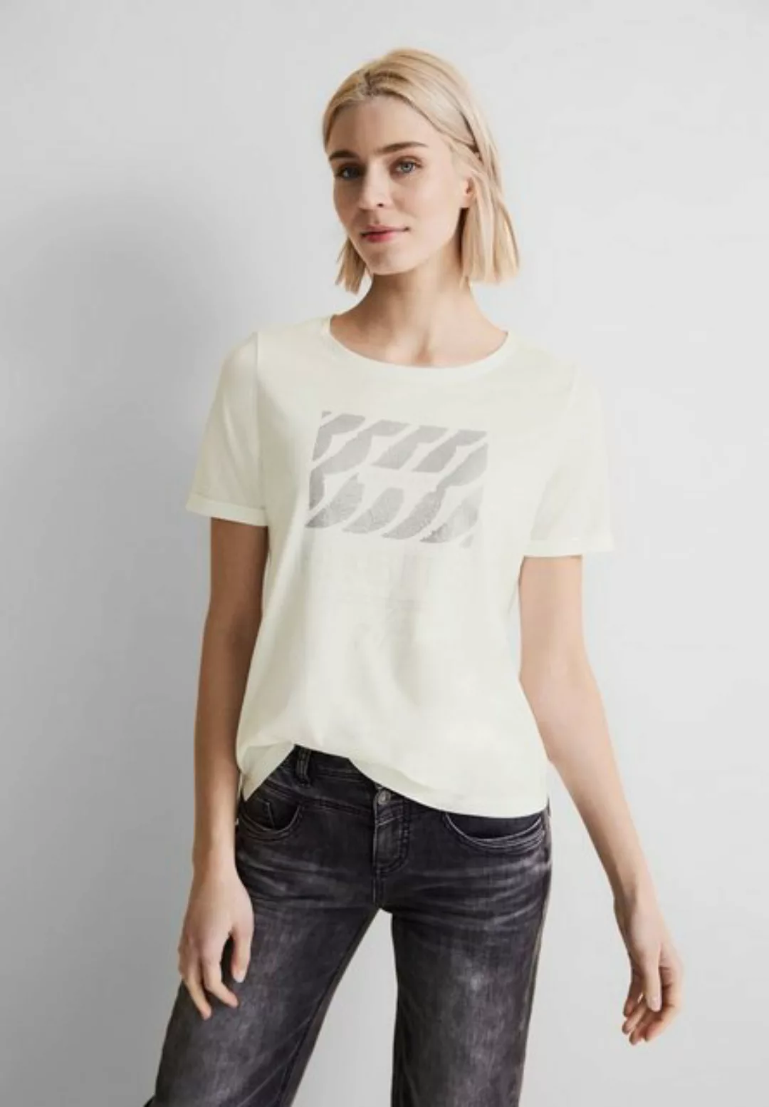 STREET ONE T-Shirt mit silberfarbenem Aufdruck günstig online kaufen