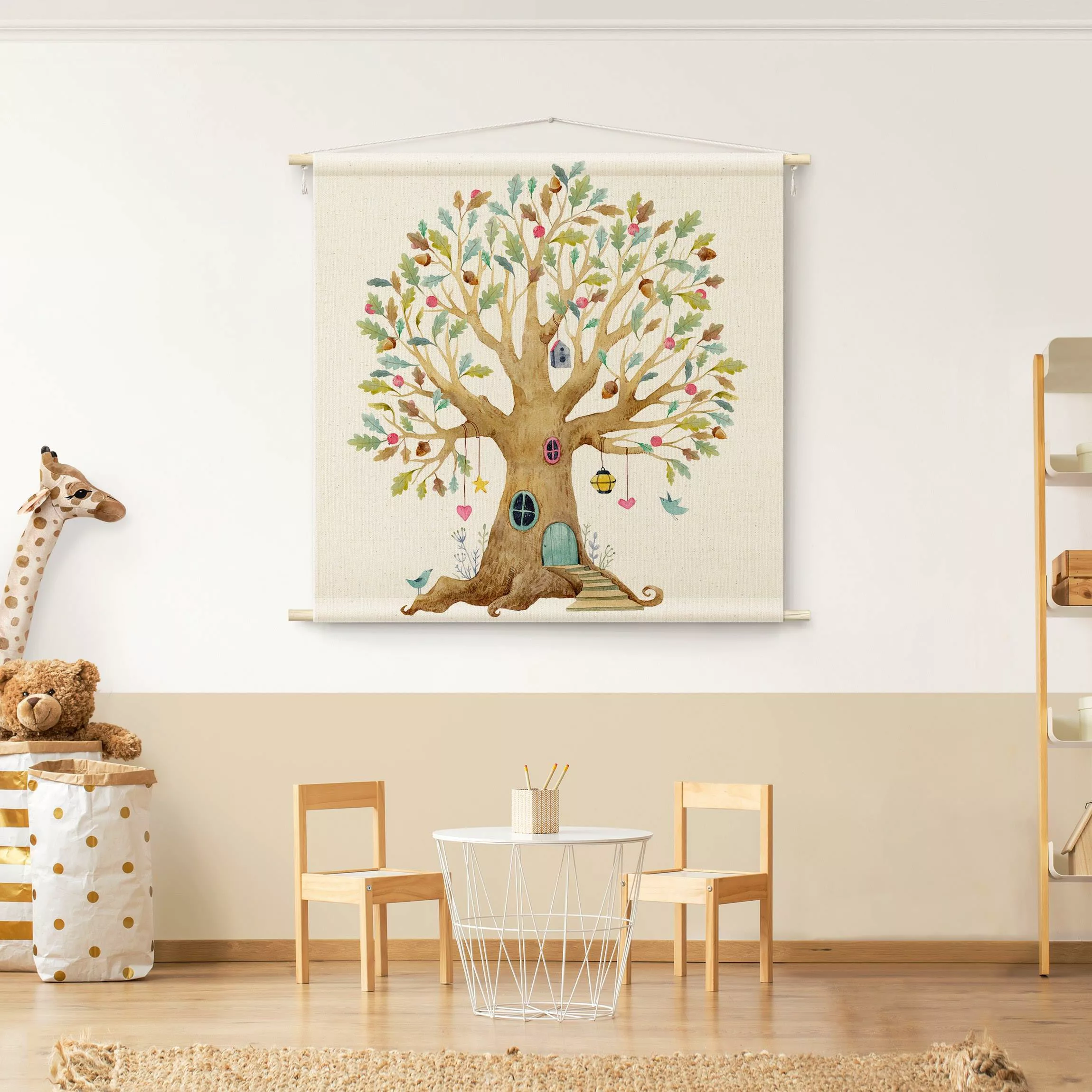 Wandteppich Süßer Baum als Aquarell günstig online kaufen