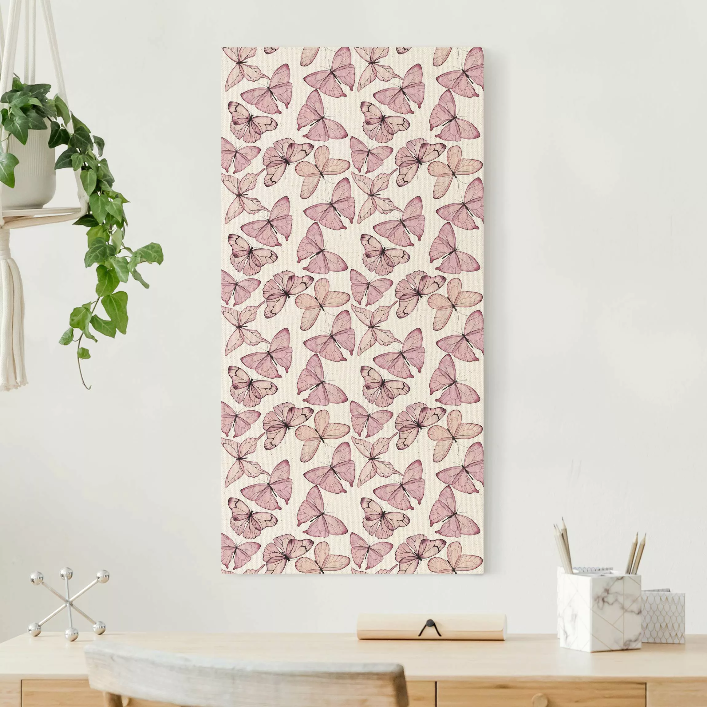 Leinwandbild auf Naturcanvas Zarte Rosa Schmetterlinge günstig online kaufen