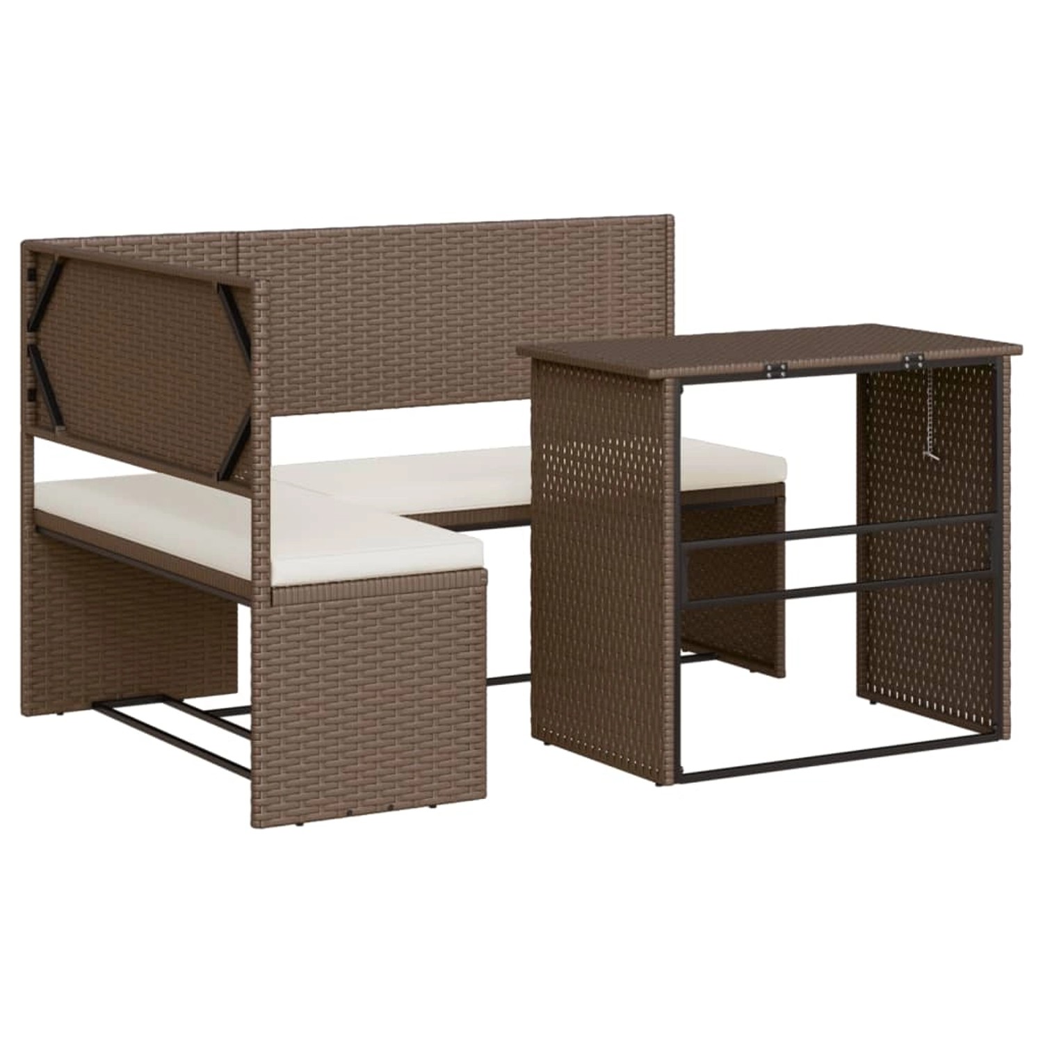 vidaXL Gartensofa in L-Form mit Tisch und Kissen Braun Poly Rattan 362346 günstig online kaufen