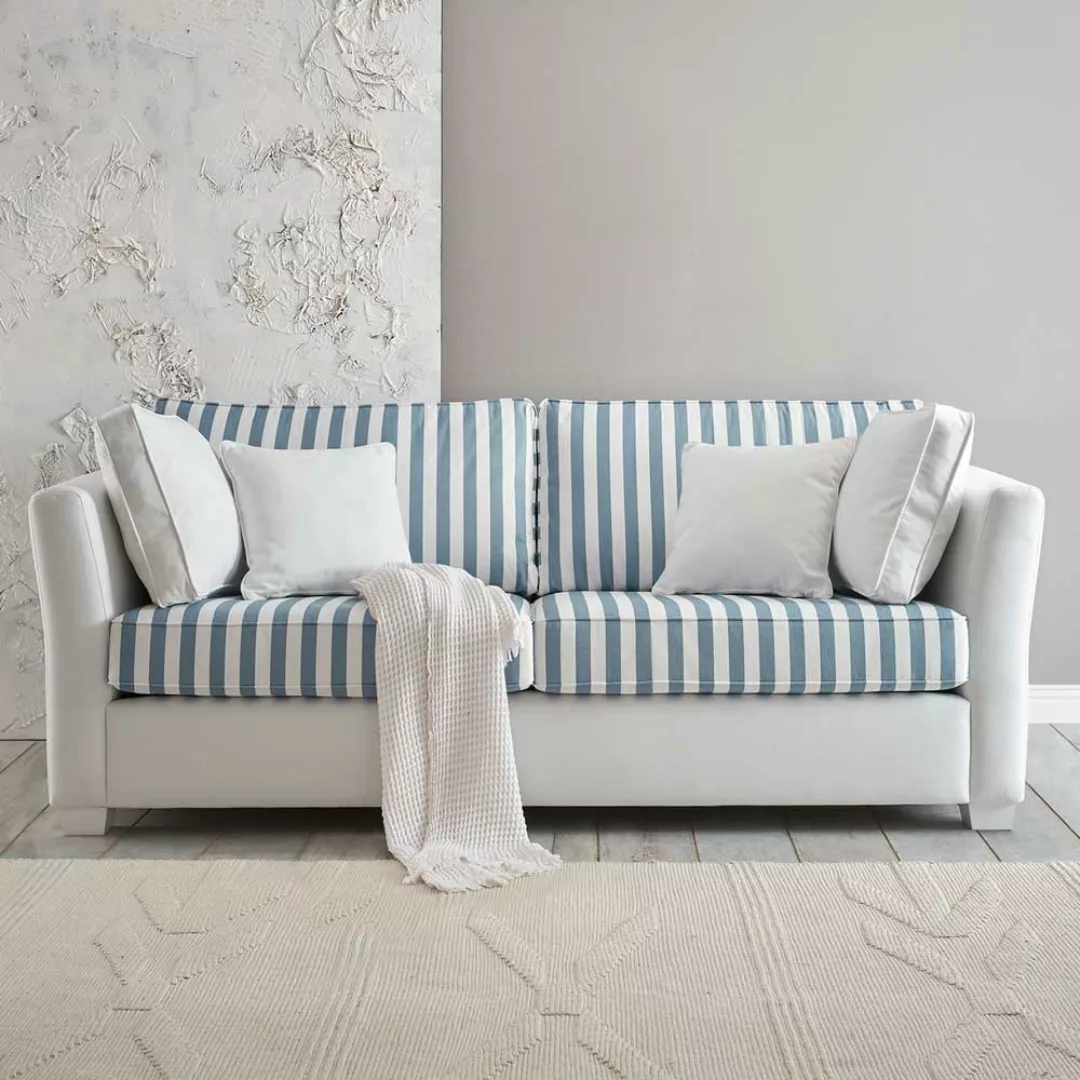 Sofa mit Streifen Muster in Blau und Weiß 200 cm breit günstig online kaufen