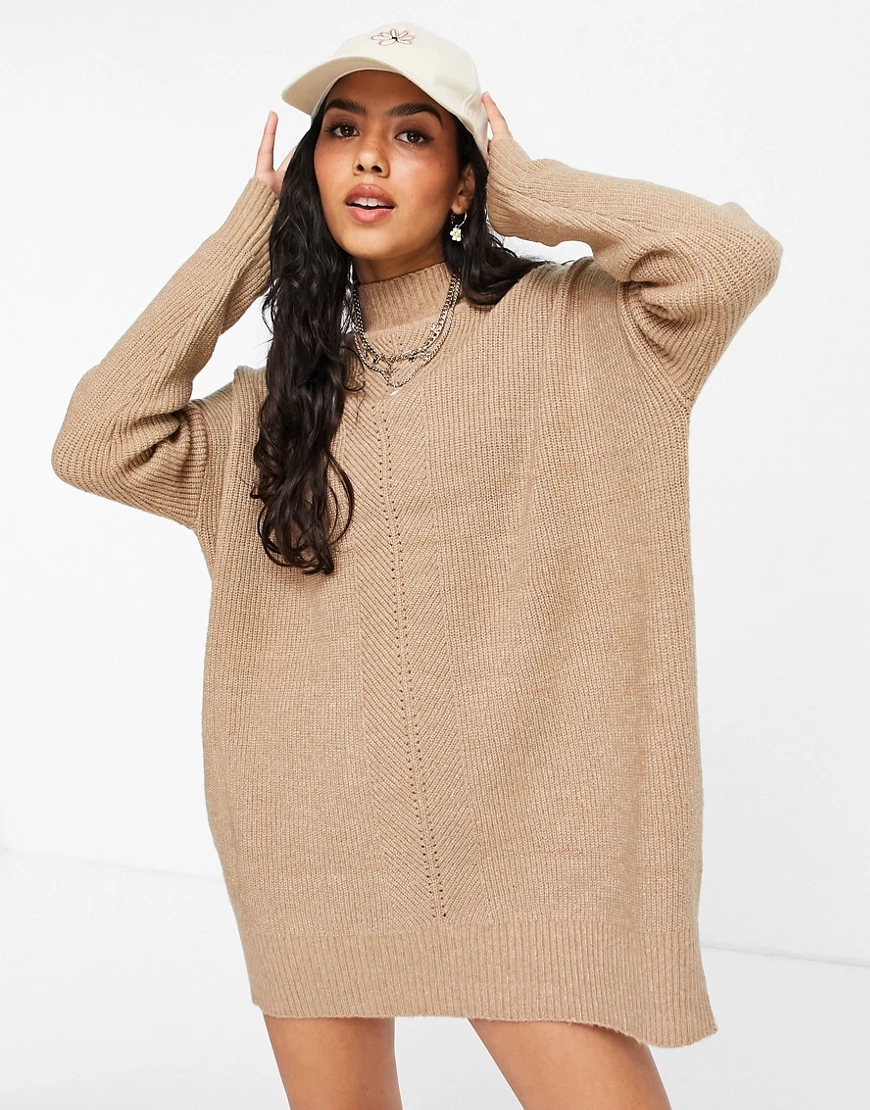 Miss Selfridge – Langärmliges Pulloverkleid in Kamelbraun mit langem Schnit günstig online kaufen