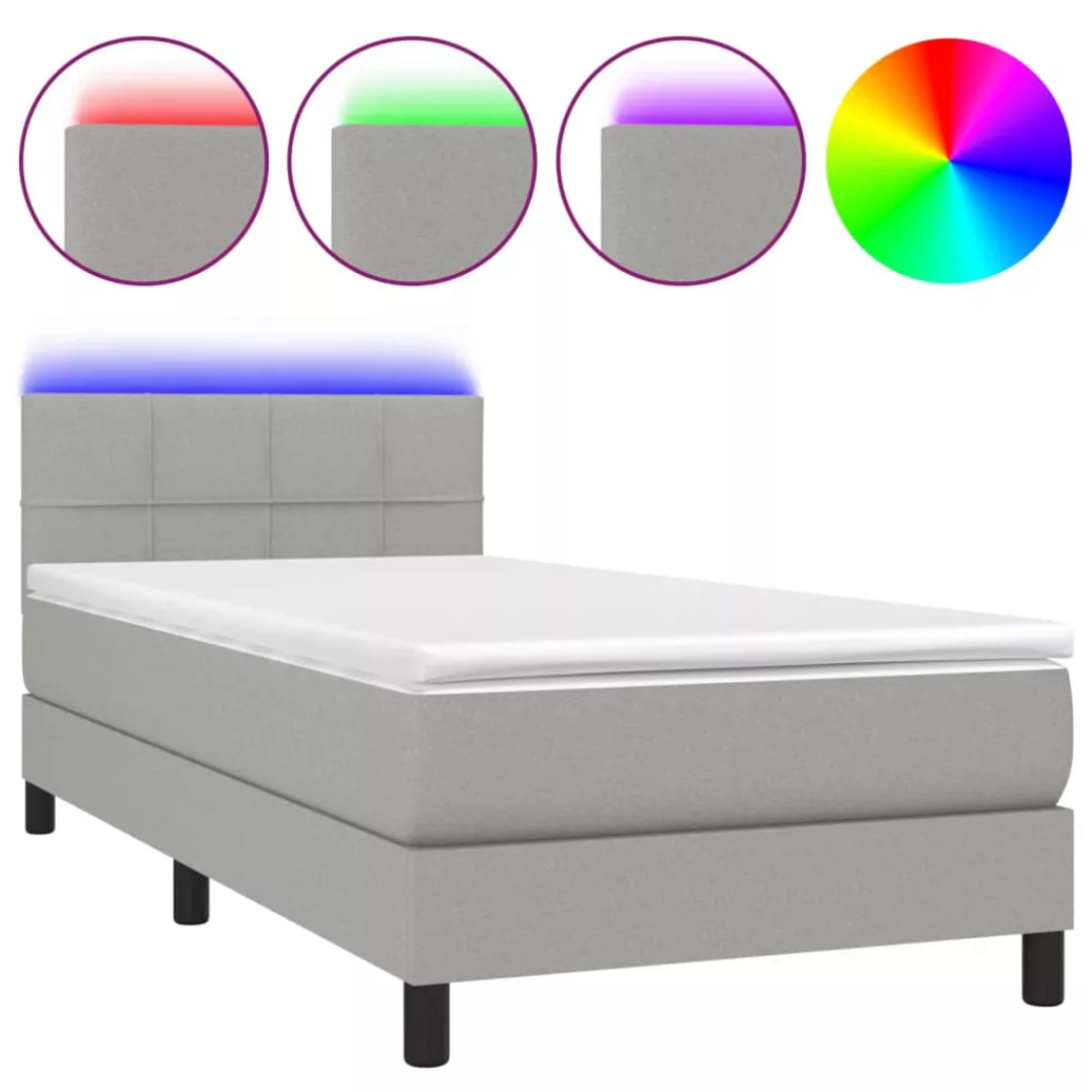 Vidaxl Boxspringbett Mit Matratze & Led Hellgrau 100x200 Cm Stoff günstig online kaufen