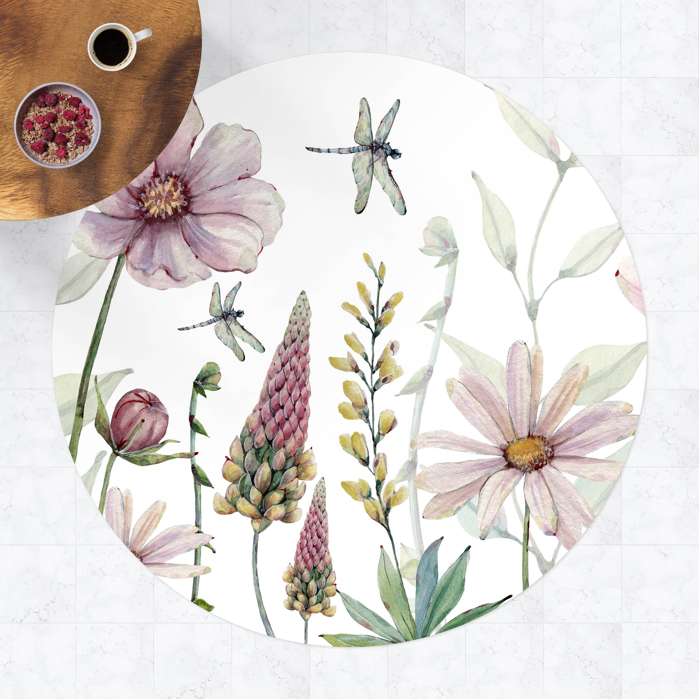 Runder Vinyl-Teppich Libellen im Blumenrausch günstig online kaufen
