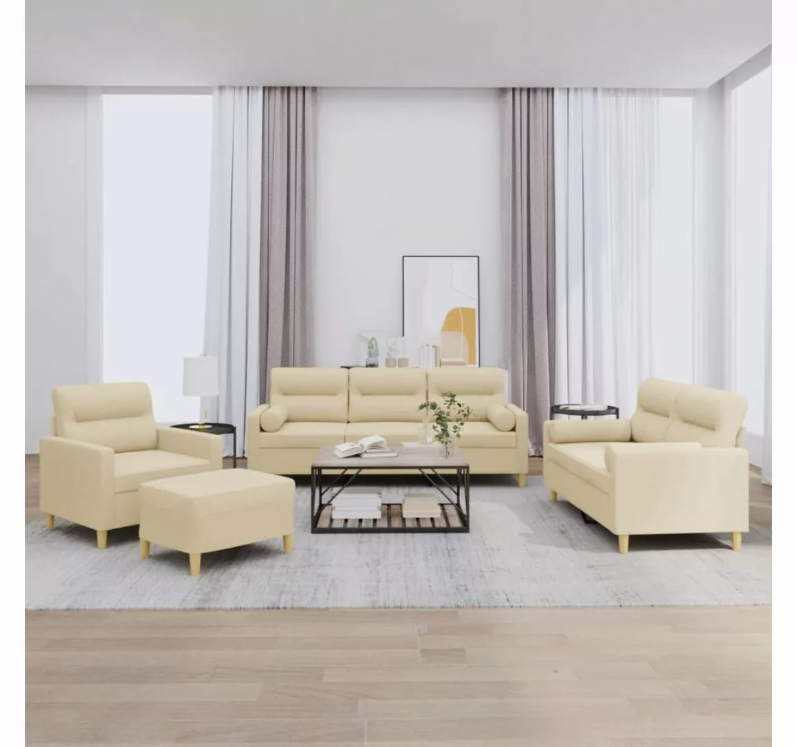 vidaXL Sofa Sofagarnitur Set mit Kissen Stoff, 4-tlg., Creme günstig online kaufen