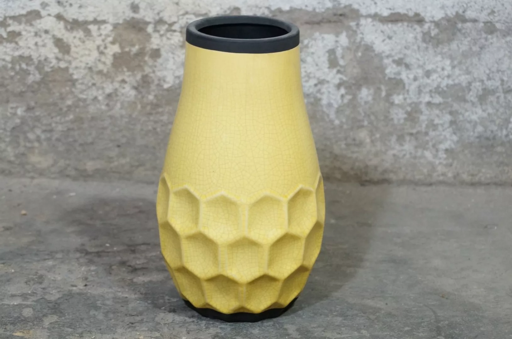 Vase Bodenvase Gelb Retro Vintage Handgemacht günstig online kaufen
