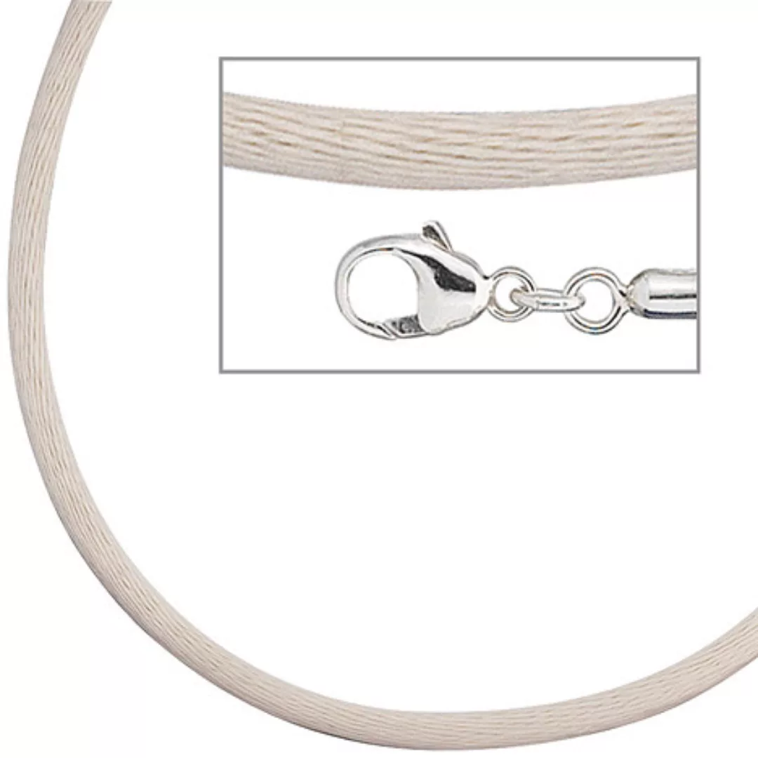 SIGO Collier Halskette Seide beige 2,8 mm 42 cm, Verschluss 925 Silber Kett günstig online kaufen