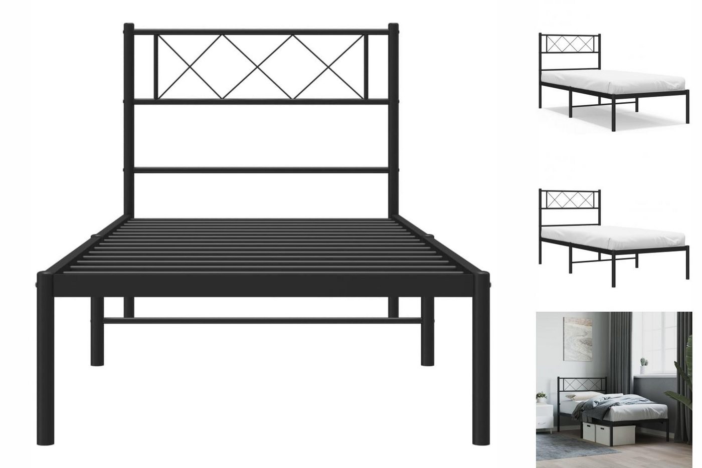 vidaXL Bettgestell Bettrahmen mit Kopfteil Metall Schwarz 80x200 cm Bett Be günstig online kaufen