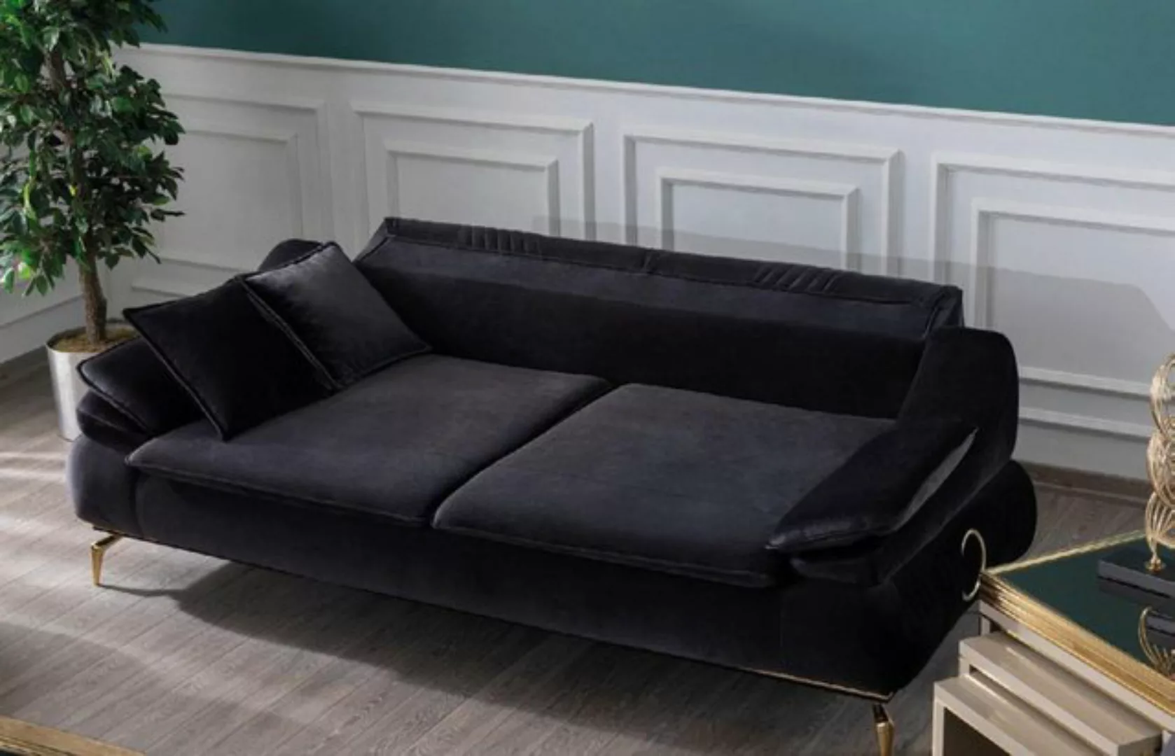 Xlmoebel Sofa Luxuriöses schwarzes Design-Sofa für das Wohnzimmer, 3-Sitzer günstig online kaufen