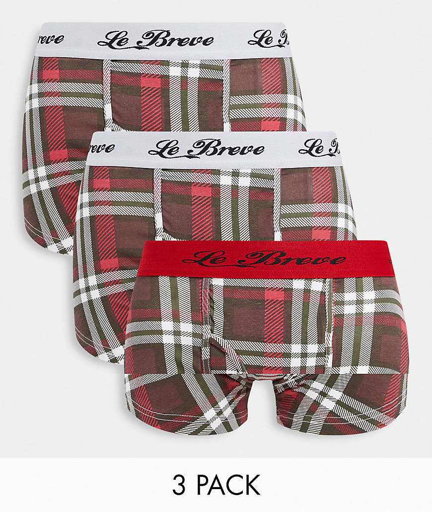 Le Breve – Bay – Rot karierte Boxershorts im 3er-Pack günstig online kaufen