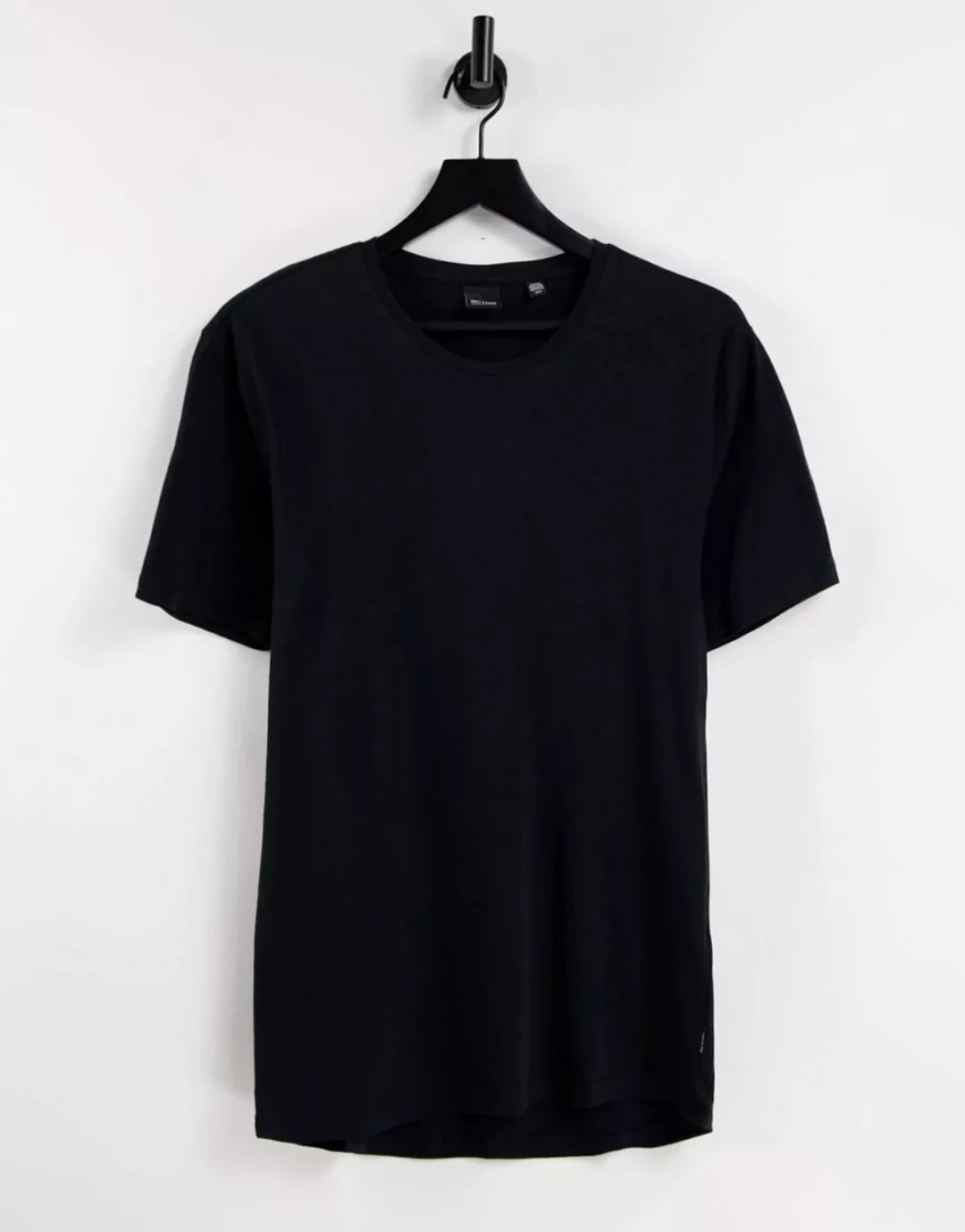 Only & Sons – Lang geschnittenes Shirt mit abgerundetem Saum, in Schwarz günstig online kaufen