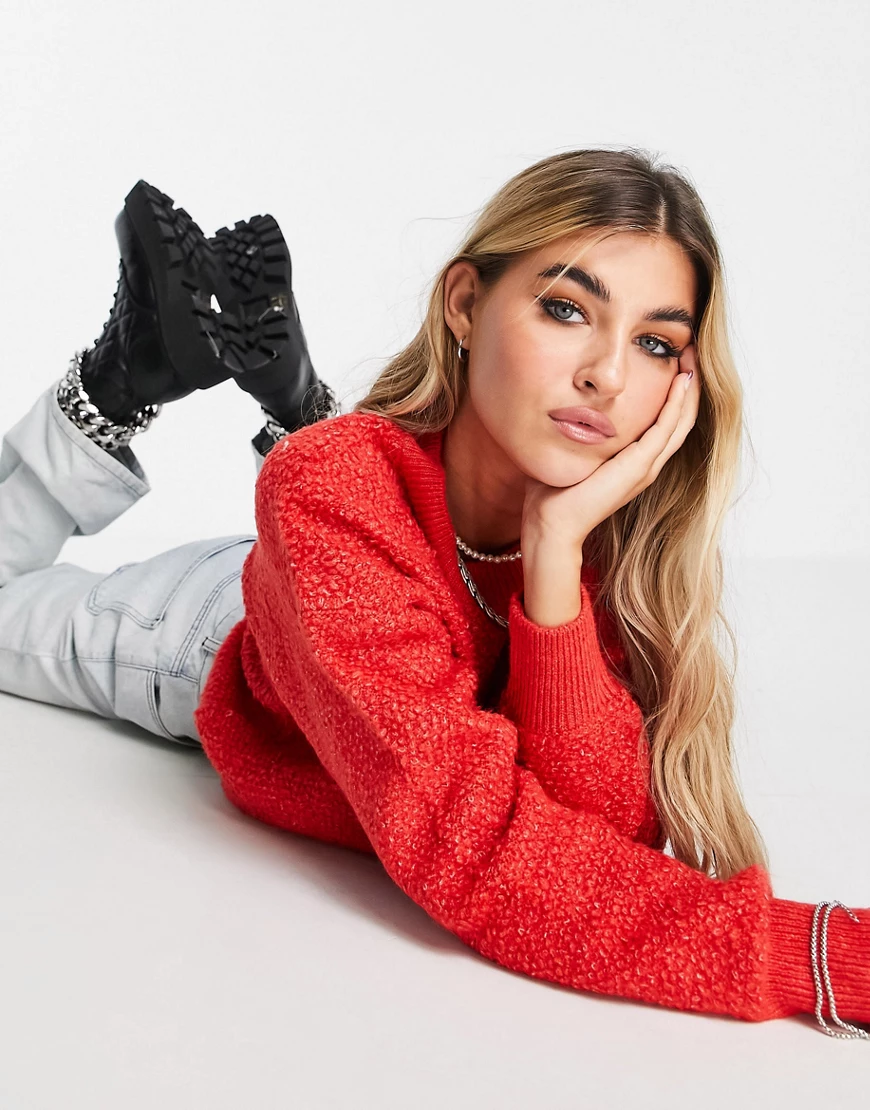 ASOS DESIGN – Oversize-Pullover mit Struktur in Rot günstig online kaufen