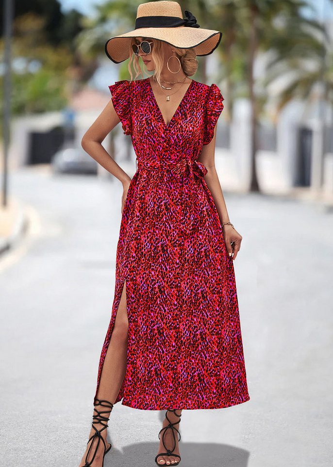 BlauWave Strandkleid Kleid mit geteiltem V-Ausschnitt und Druck (1-tlg) Ele günstig online kaufen