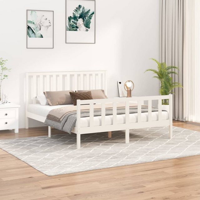 vidaXL Bettgestell Massivholzbett mit Kopfteil Weiß 150x200cm Kiefer Bett B günstig online kaufen