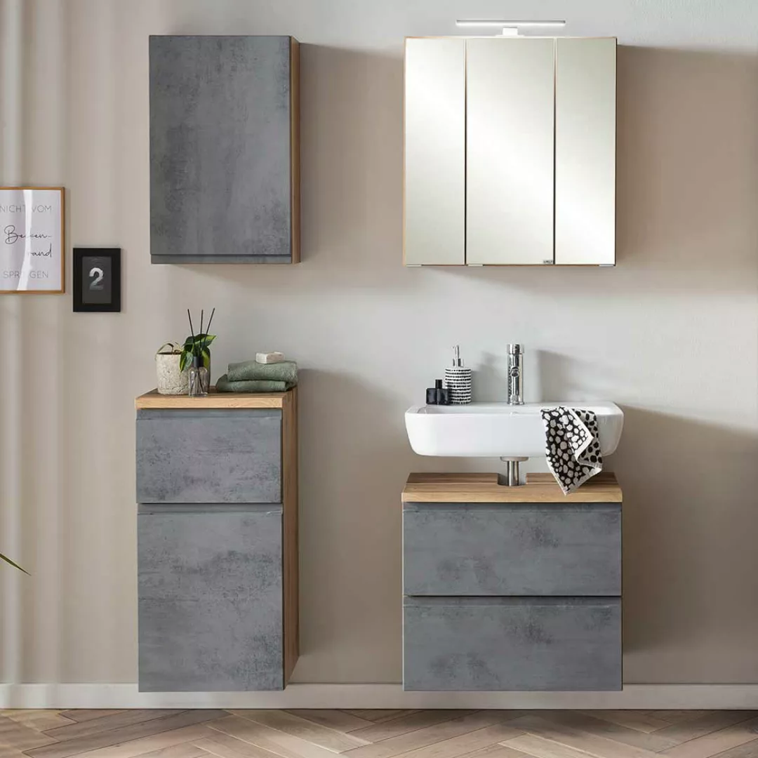 Badezimmermöbel modern in Wildeichefarben Beton Grau (vierteilig) günstig online kaufen