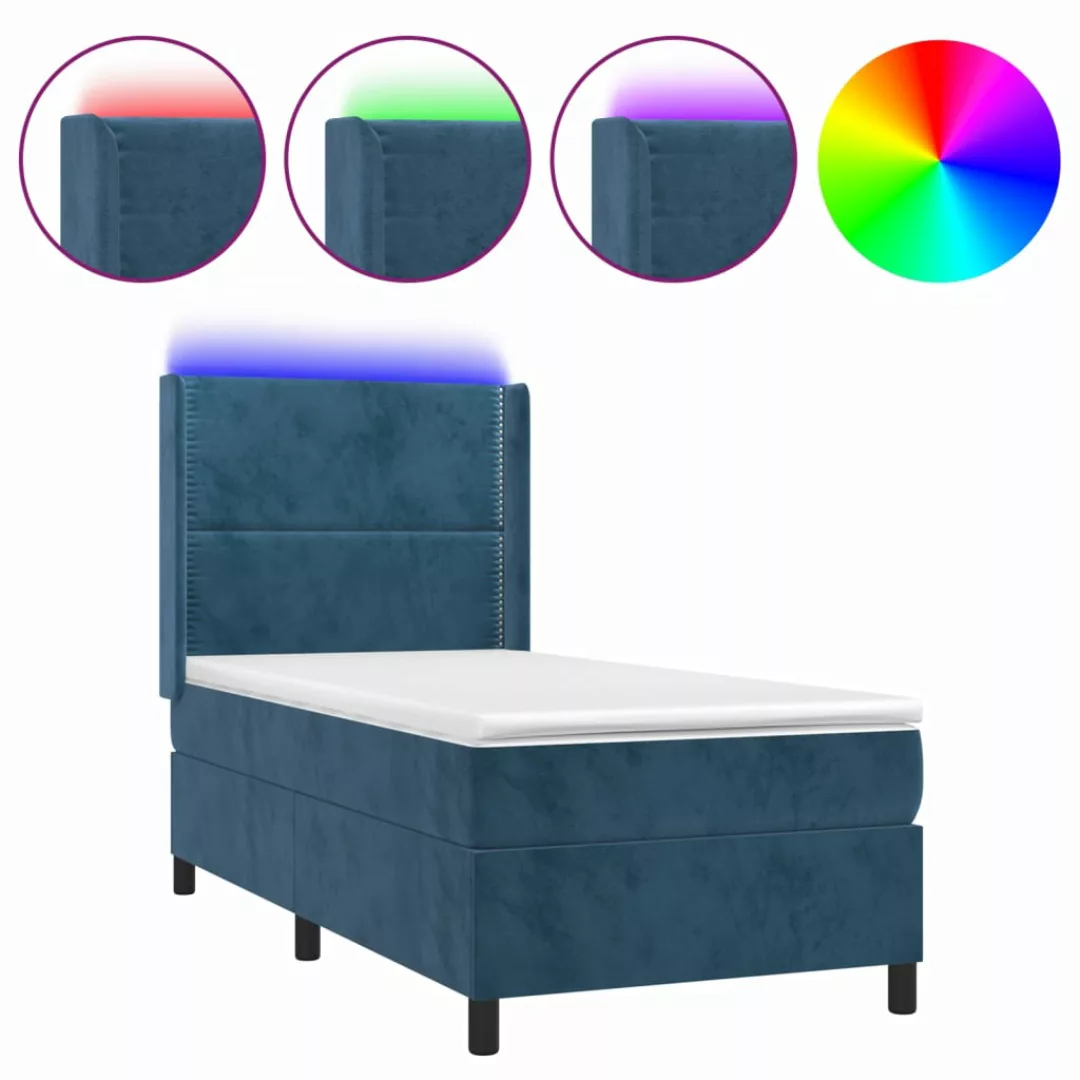 Vidaxl Boxspringbett Mit Matratze & Led Dunkelblau 100x200 Cm Samt günstig online kaufen