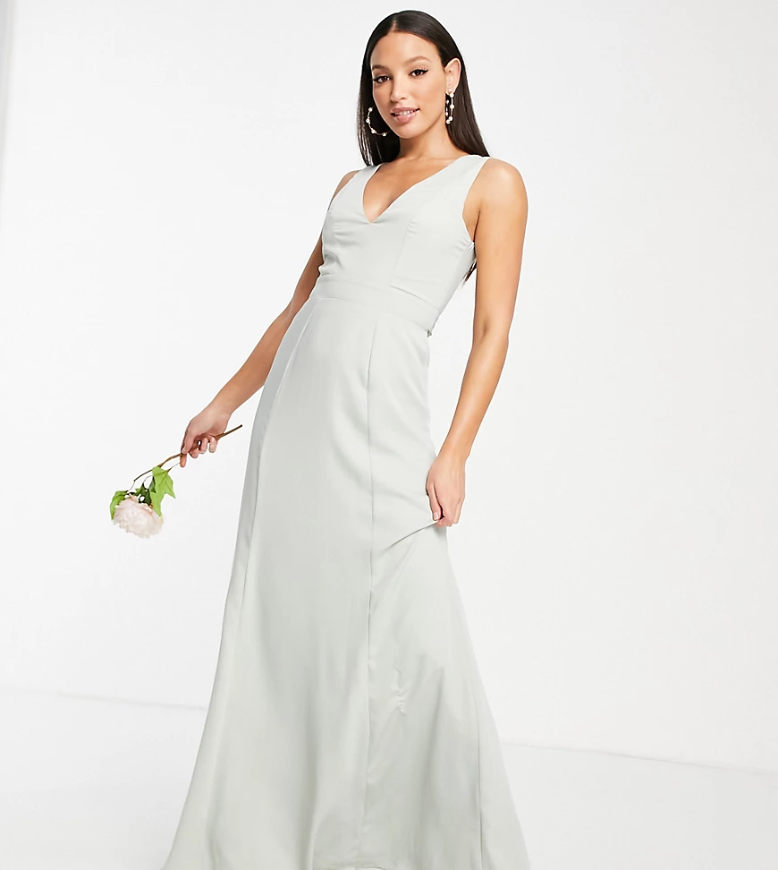 Maya Tall – Bridesmaid – Brautjungfern-Maxikleid in Salbeigrün mit Rückenau günstig online kaufen