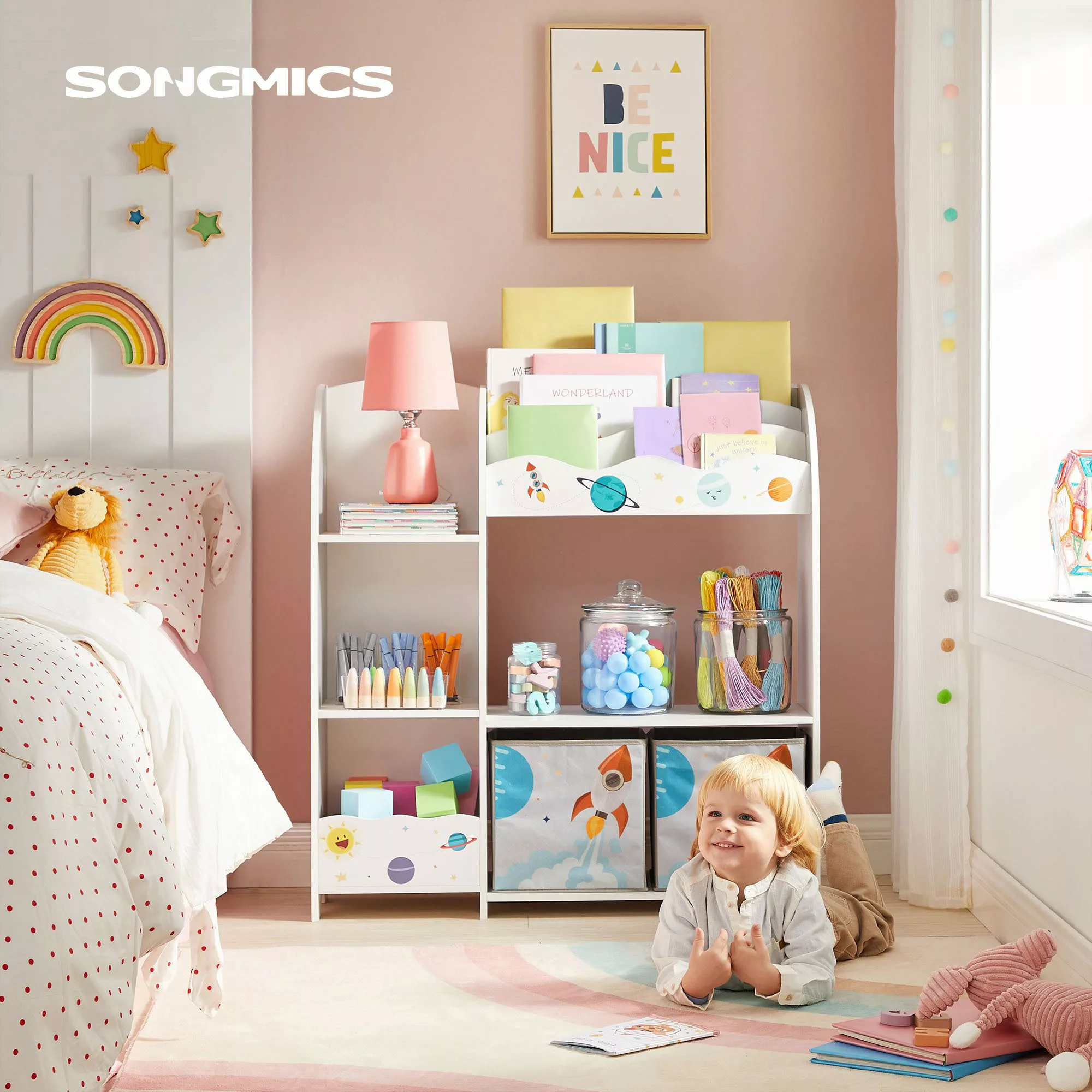 SONGMICS Spielzeugtruhe Kinderregal Bücherregal Kinder, Spielzeugregal günstig online kaufen
