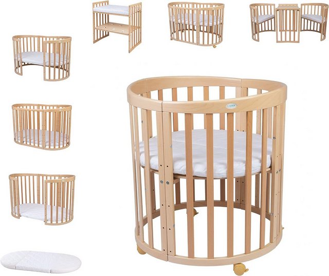 Waldin Babybett Waldin OWAL mobiles Babybett aus Holz 7in1 mit Matratze, mi günstig online kaufen