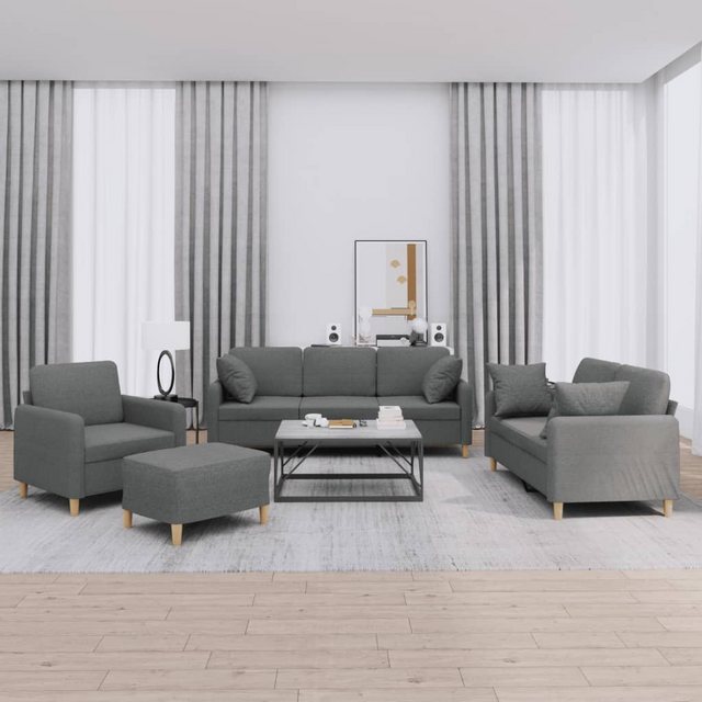 vidaXL Sofa 4-tlg. Sofagarnitur mit Kissen Dunkelgrau Stoff günstig online kaufen