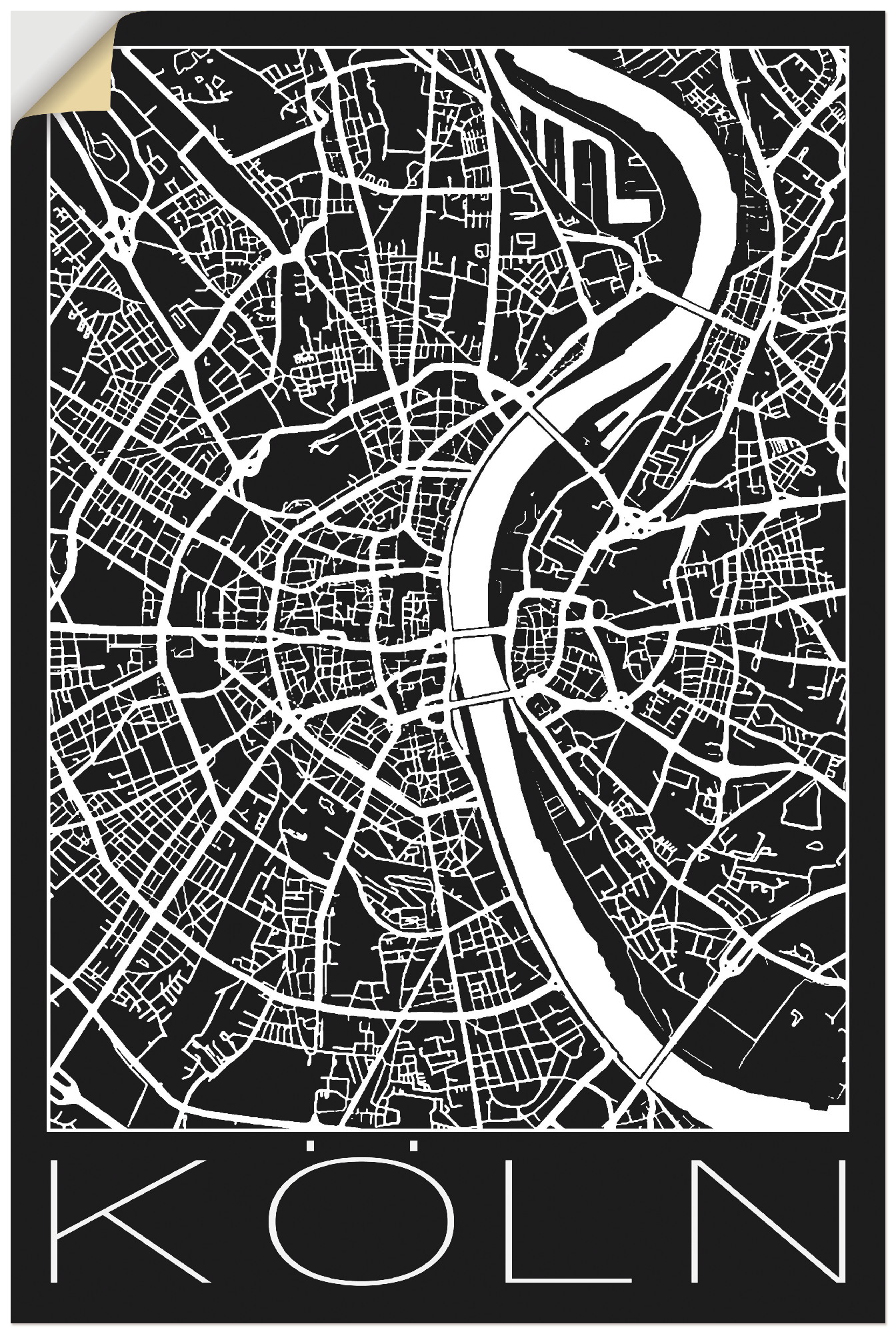 Artland Wandbild "Retro Karte Köln Deutschland Schwarz", Deutschland, (1 St günstig online kaufen