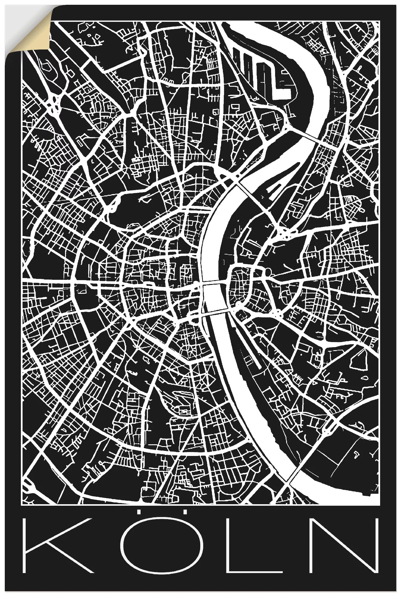 Artland Wandbild »Retro Karte Köln Deutschland Schwarz«, Deutschland, (1 St günstig online kaufen