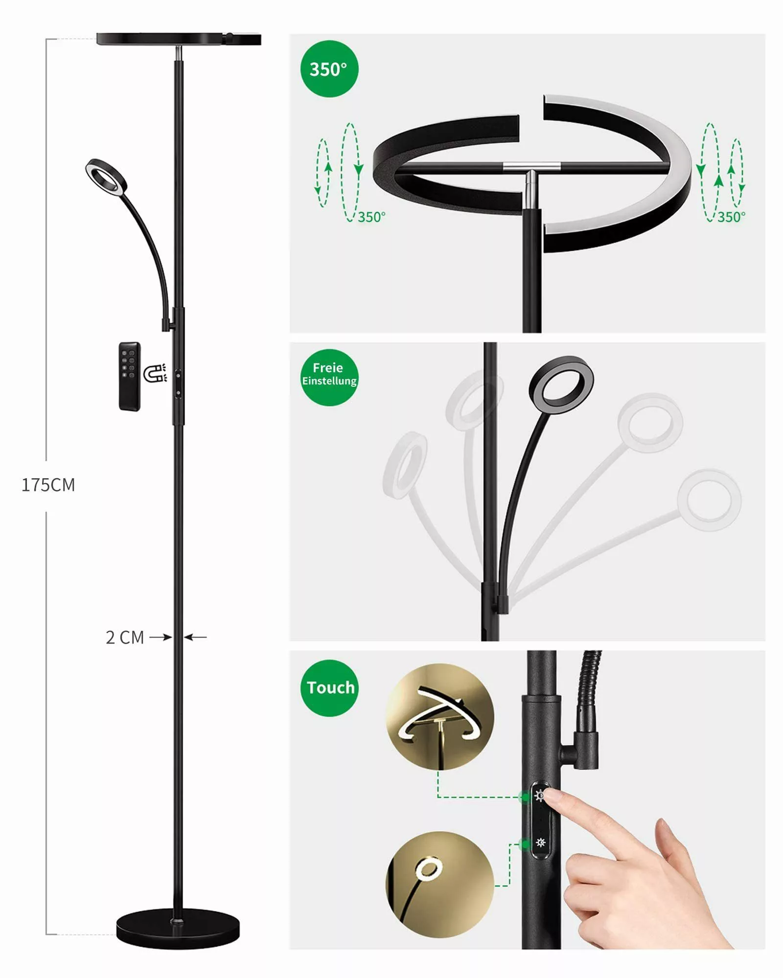 Auralum Stehlampe LED Dimmbar Schwarz Stehleuchte günstig online kaufen