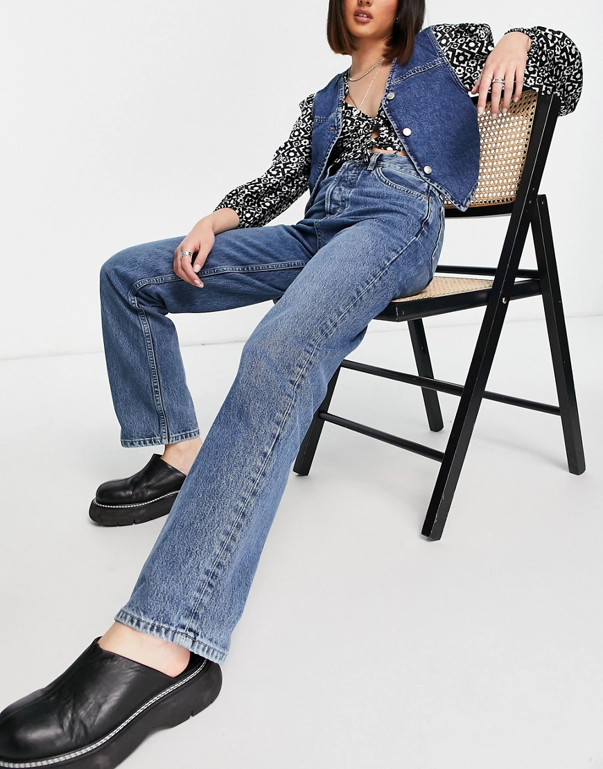 Topshop – Dad-Jeans aus recycelter Baumwolle in Mittelblau günstig online kaufen