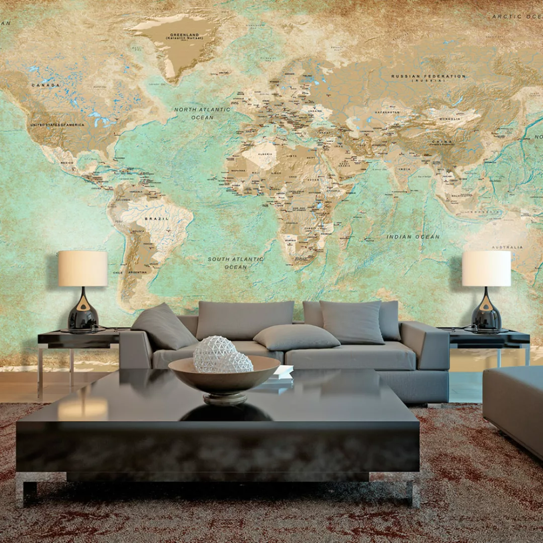 Xxl Tapete - Turquoise World Map Ii günstig online kaufen