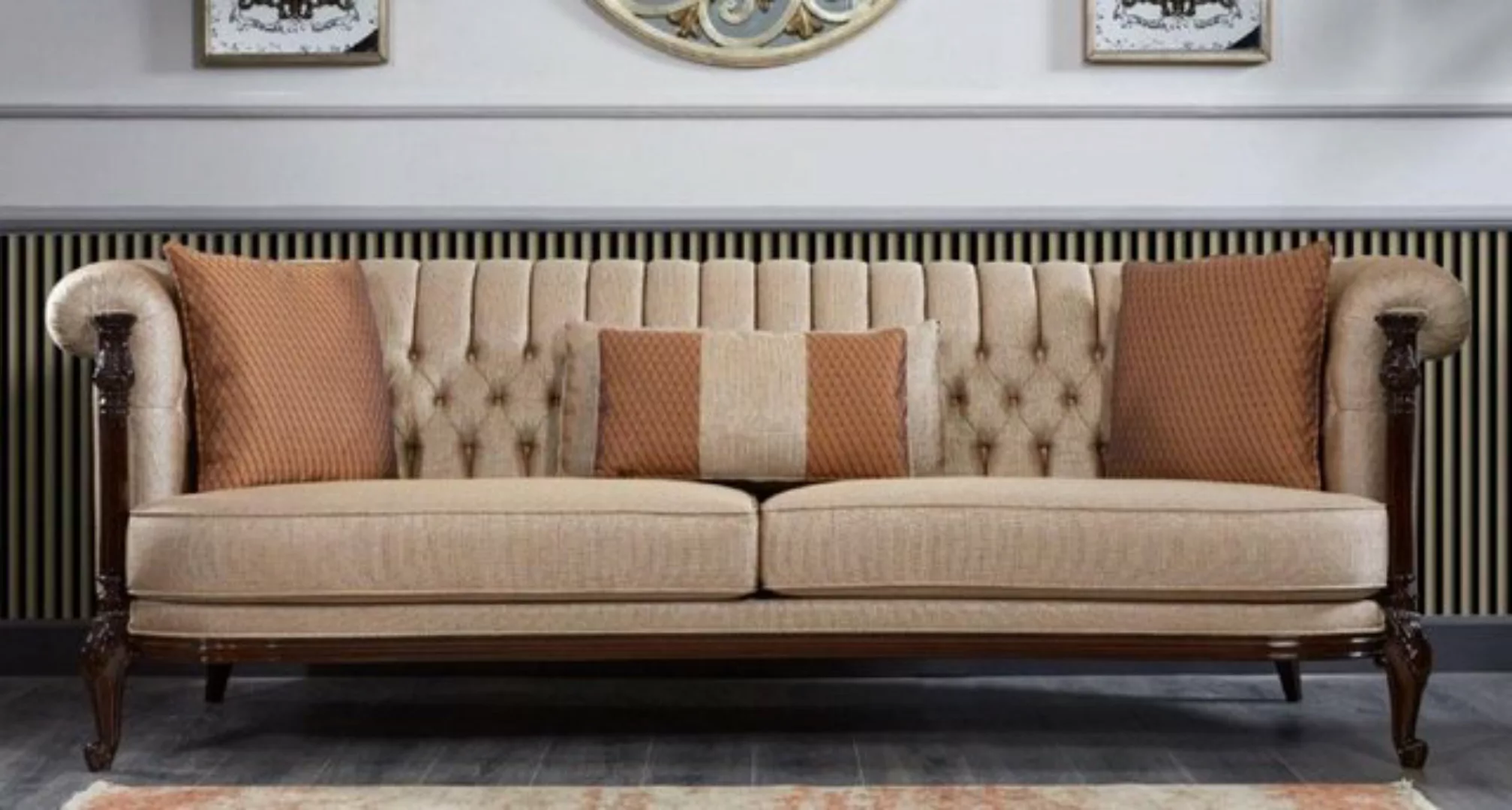 Casa Padrino Sofa Casa Padrino Luxus Barock Chesterfield Sofa Beige / Dunke günstig online kaufen