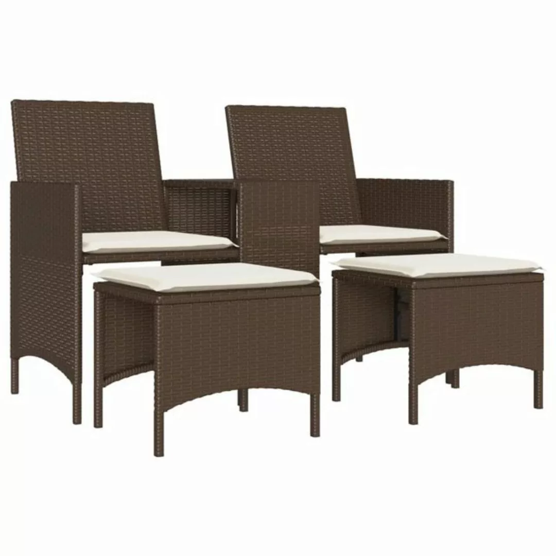 vidaXL Loungesofa Gartensofa 2-Sitzer mit Tisch und Hockern Braun Poly Ratt günstig online kaufen