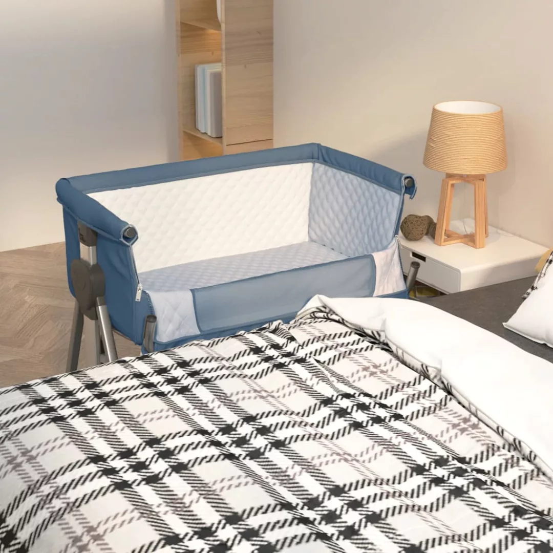 Vidaxl Babybett Mit Matratze Marineblau Leinenstoff günstig online kaufen