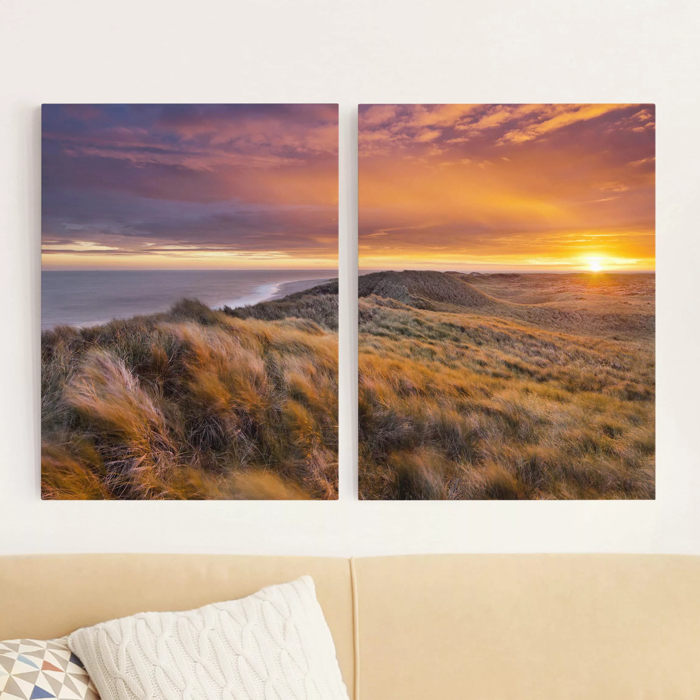 2-teiliges Leinwandbild Strand - Querformat Sonnenaufgang am Strand auf Syl günstig online kaufen