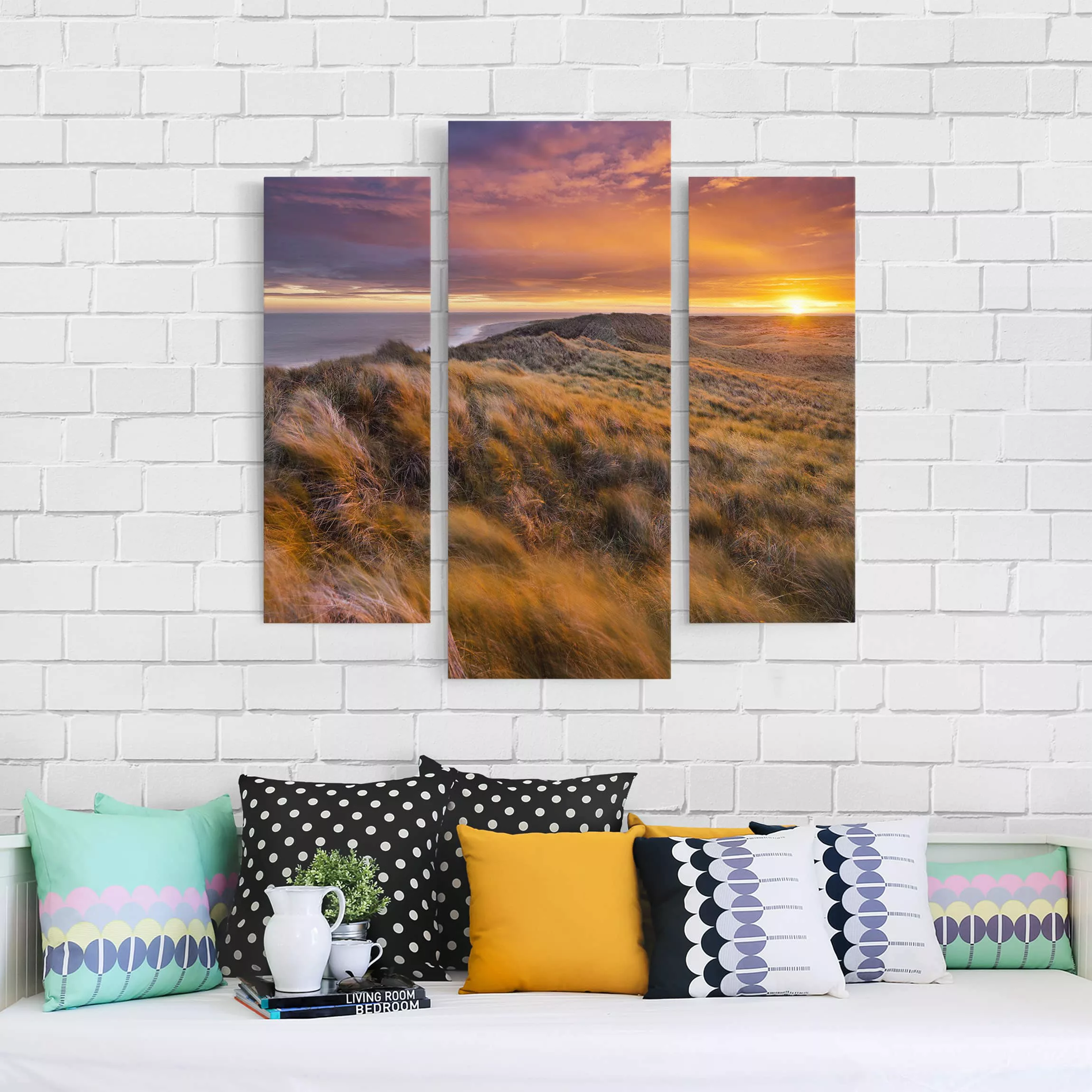 3-teiliges Leinwandbild Strand - Querformat Sonnenaufgang am Strand auf Syl günstig online kaufen