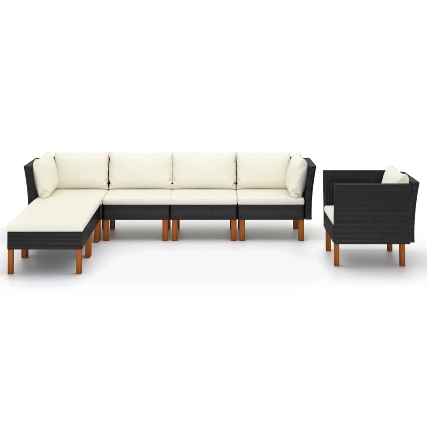 7-tlg. Garten-lounge-set Poly Rattan Eukalyptusholz Schwarz günstig online kaufen