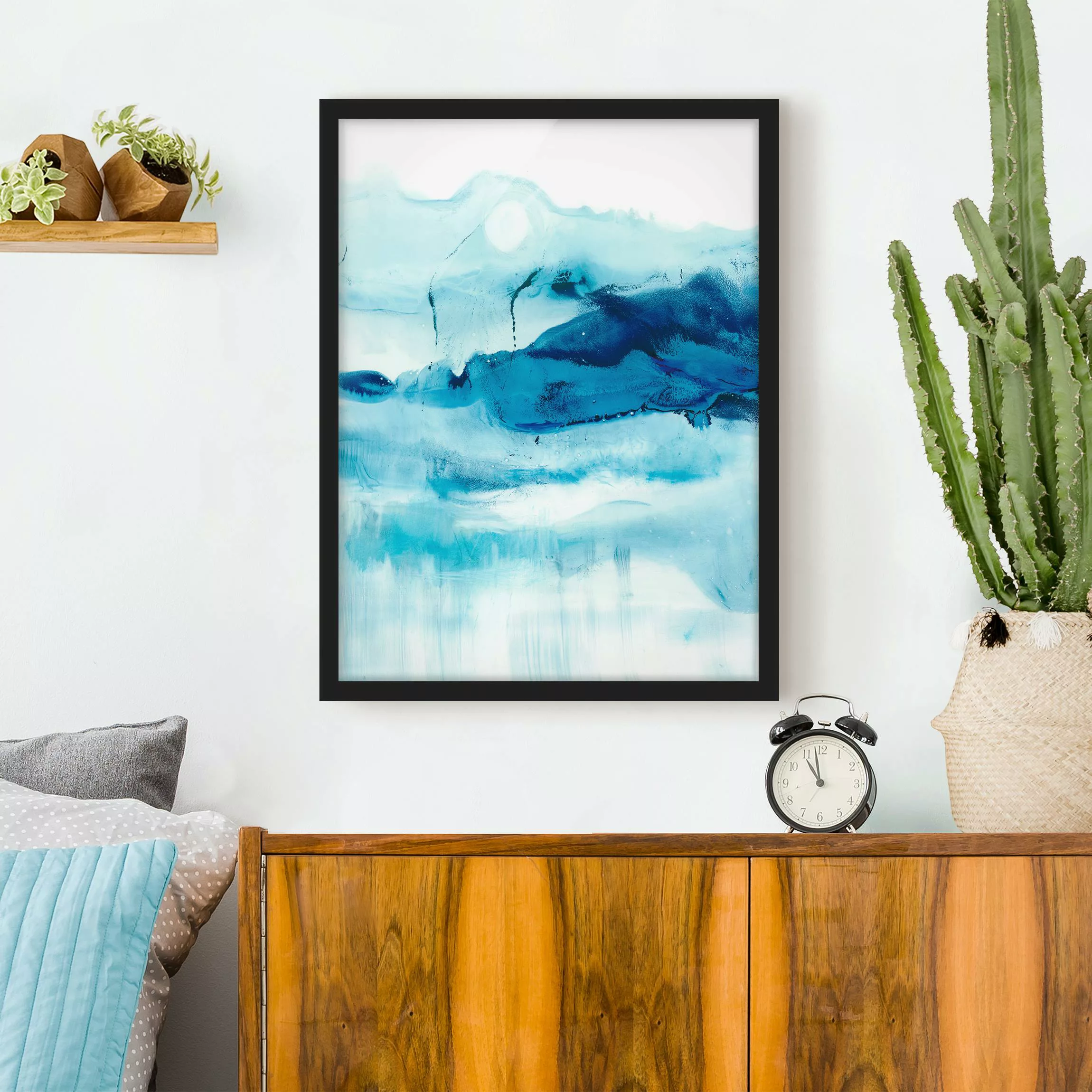 Bild mit Rahmen Abstrakt - Hochformat Blaue Strömung I günstig online kaufen