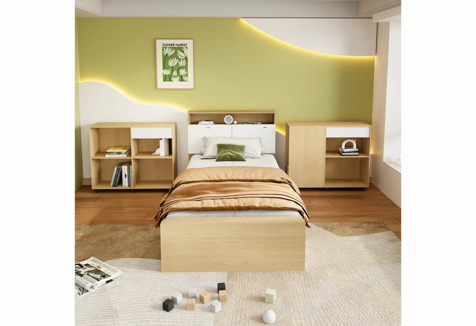 IDEASY Jugendbett Kinderbett, Einzelbett, 90x200 cm, mit 4 Schubladen, (Ohn günstig online kaufen