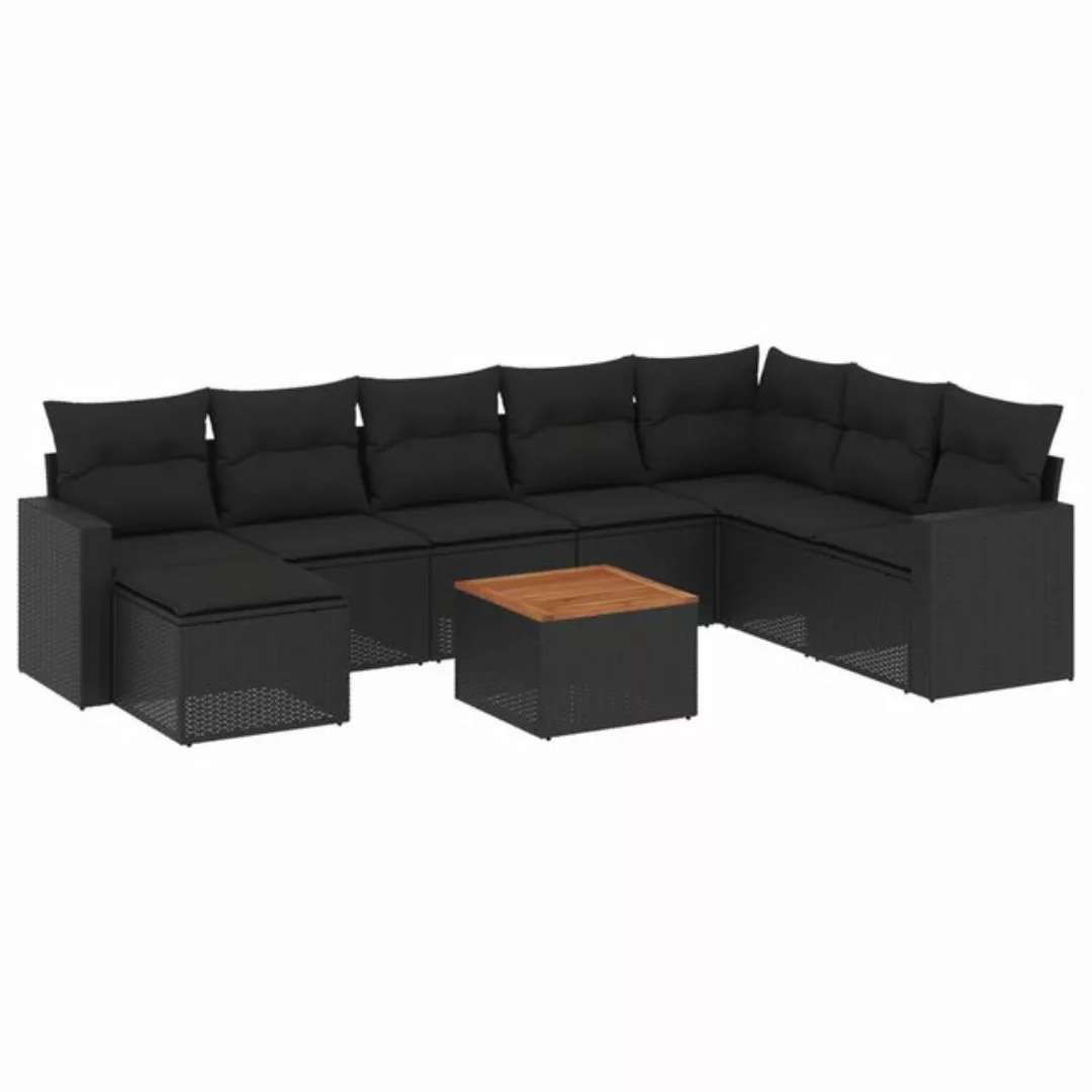 vidaXL Sofaelement 9-tlg. Garten-Sofagarnitur mit Kissen Schwarz Poly Ratta günstig online kaufen