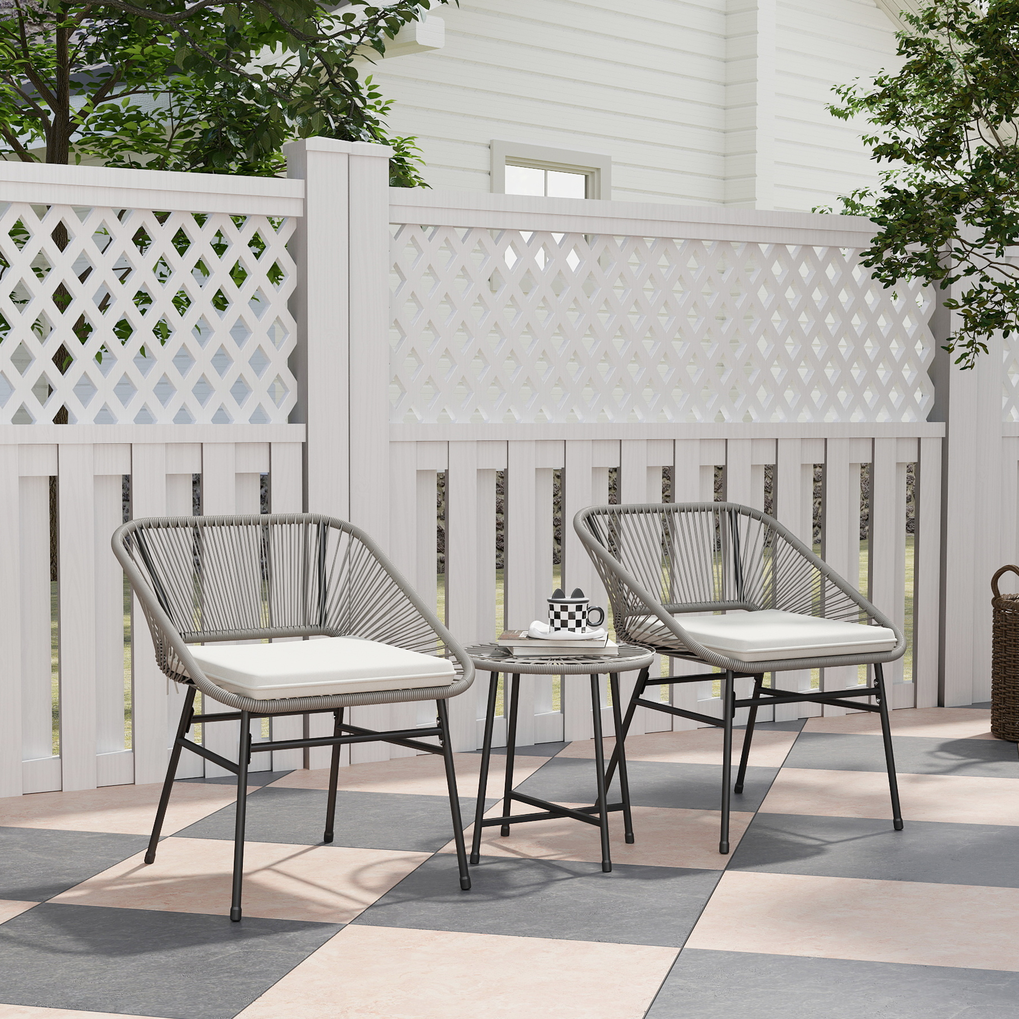 Outsunny Polyrattan Gartenmöbel Set, Outdoor Lounge Balkonmöbel für 2 Perso günstig online kaufen