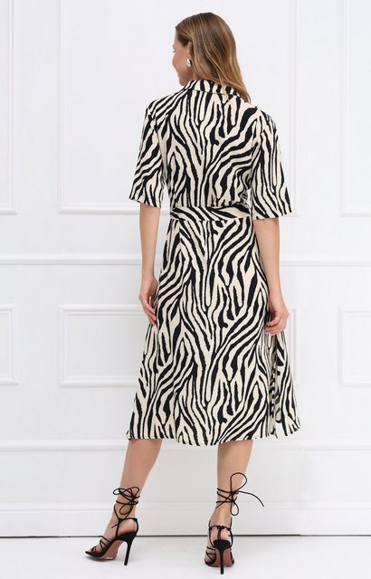 Passioni Hemdblusenkleid im ausdrucksstarken Schwarz-Beige-Zebra-Print günstig online kaufen