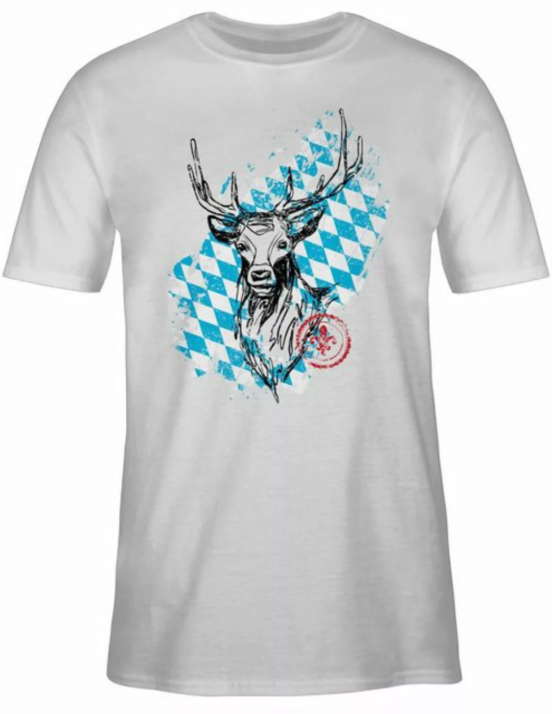 Shirtracer T-Shirt Hirsch mit bayrischem Wappen Mode für Oktoberfest Herren günstig online kaufen