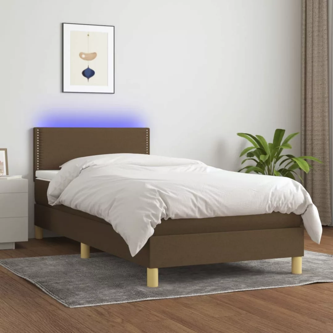 Vidaxl Boxspringbett Mit Matratze & Led Dunkelbraun 100x200 Cm Stoff günstig online kaufen
