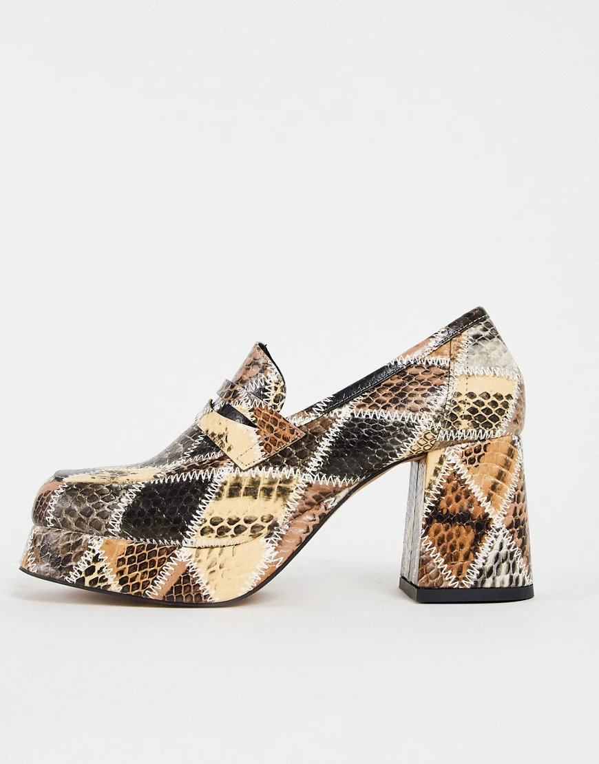 ASOS DESIGN – Signature – Loafer mit Plateausohle in Patchwork-Schlangenopt günstig online kaufen