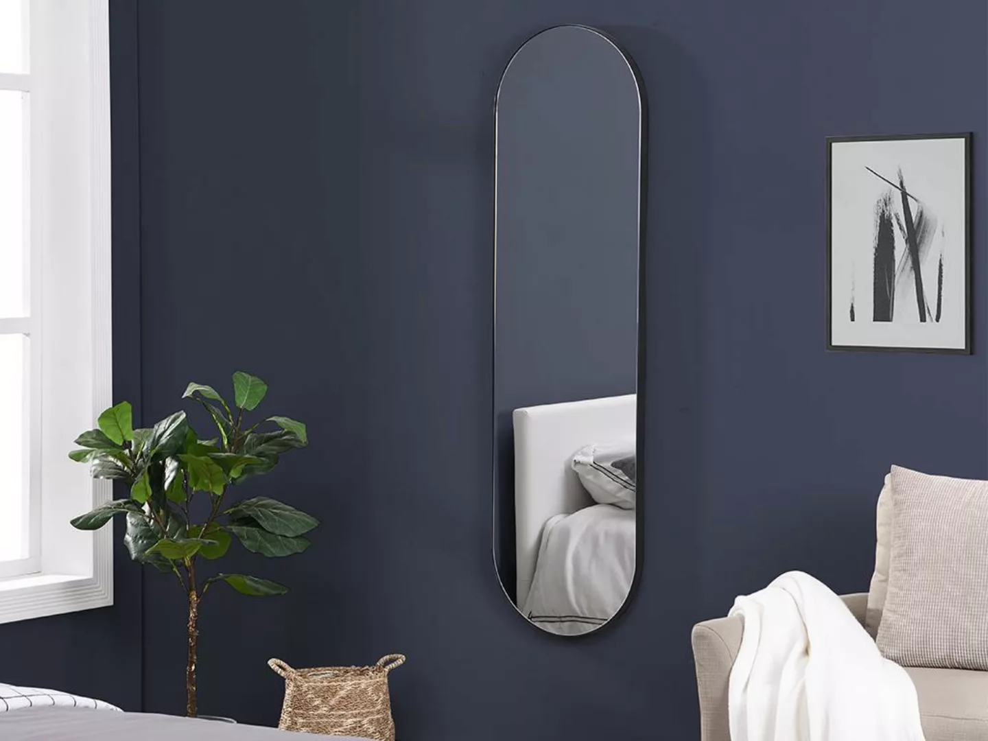Wandspiegel oval - Metall - 40 x 140 cm - Schwarz - ONIKAL günstig online kaufen