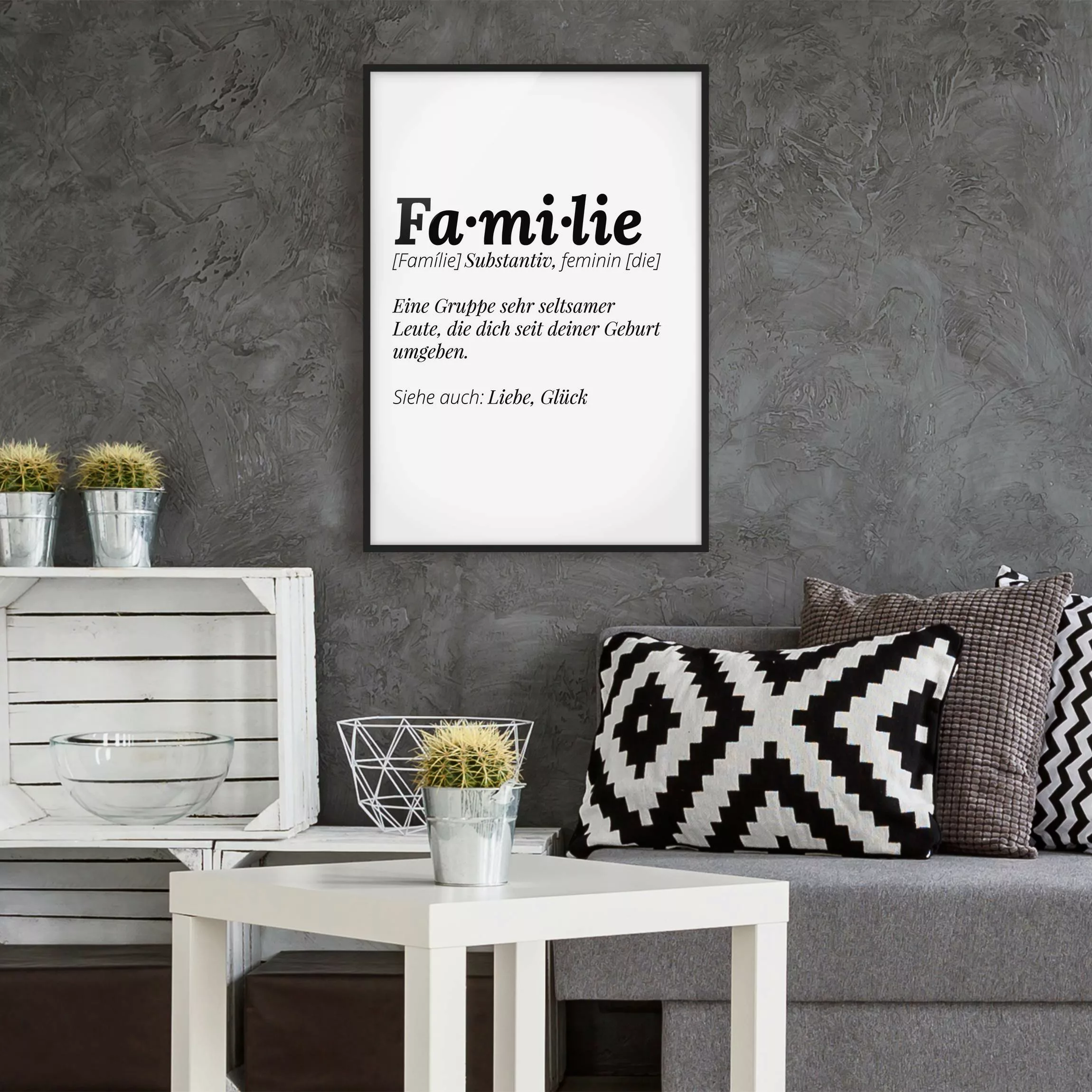 Bild mit Rahmen Spruch - Hochformat Die Definition von Familie günstig online kaufen