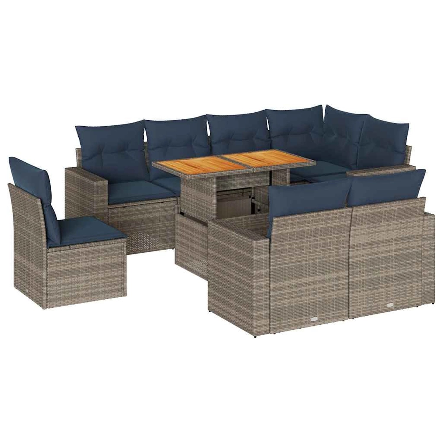vidaXL 9-Tlg Garten-Sofagarnitur mit Kissen Grau Poly Rattan 3327057 günstig online kaufen