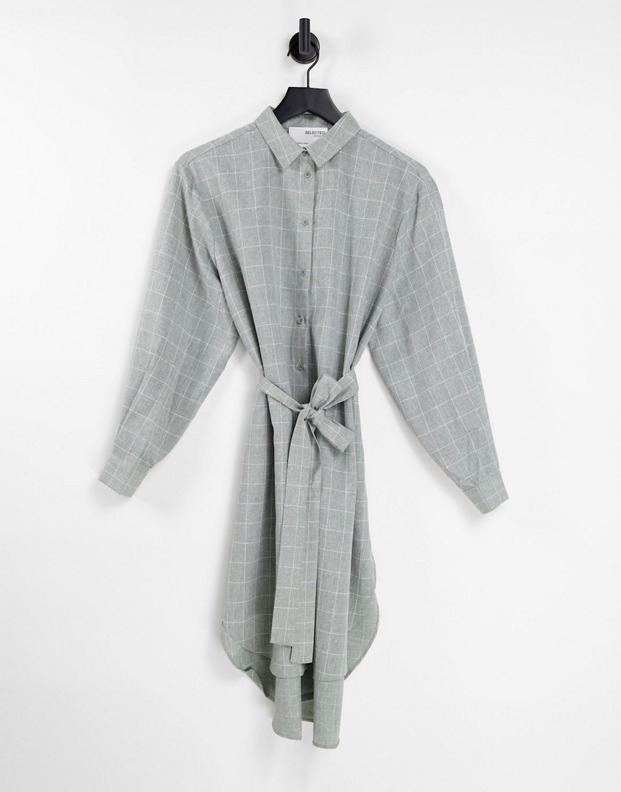 Selected Femme – Oversize-Longline-Hemd in Grau mit Gitterkaromuster, Kombi günstig online kaufen