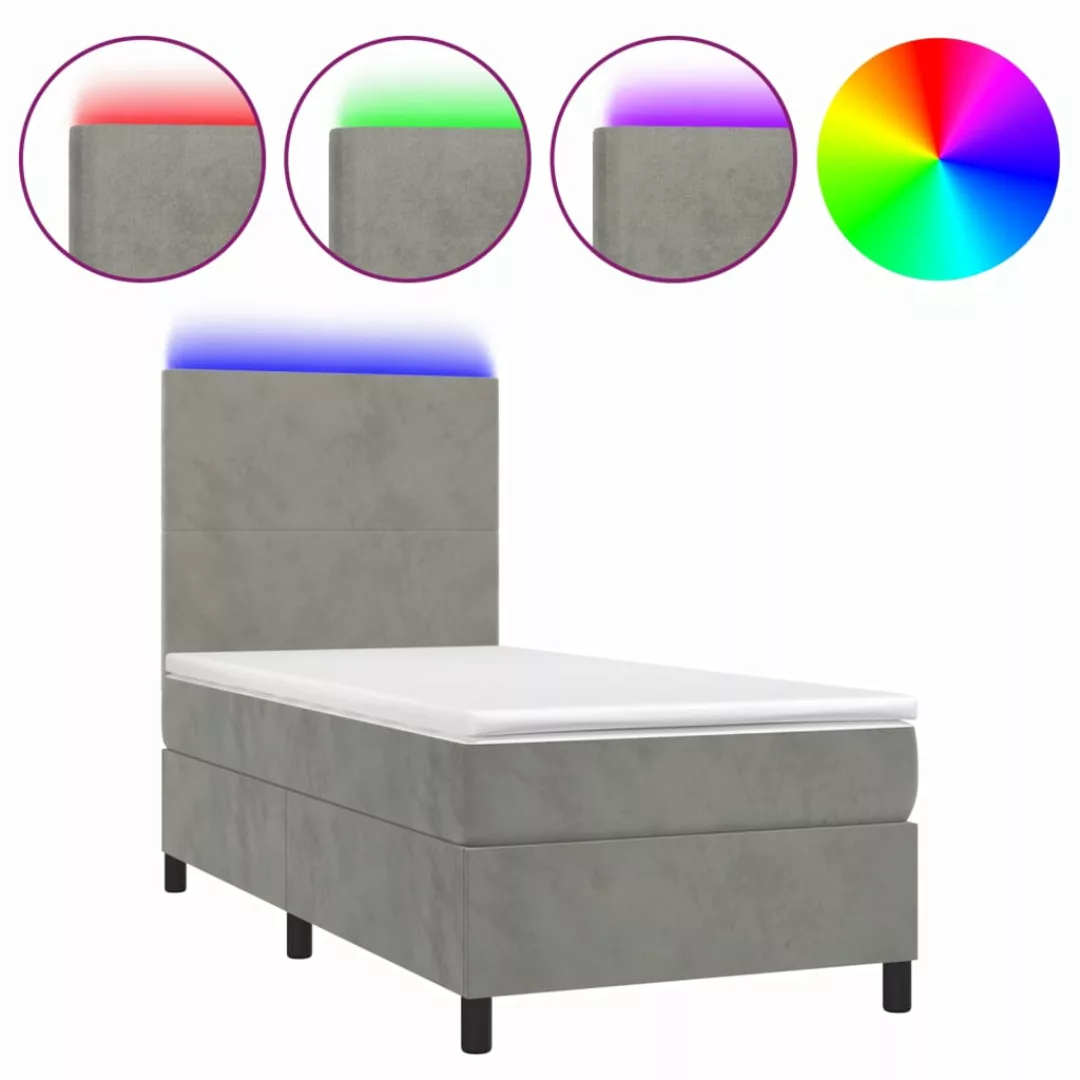 Vidaxl Boxspringbett Mit Matratze & Led Hellgrau 100x200 Cm Samt günstig online kaufen