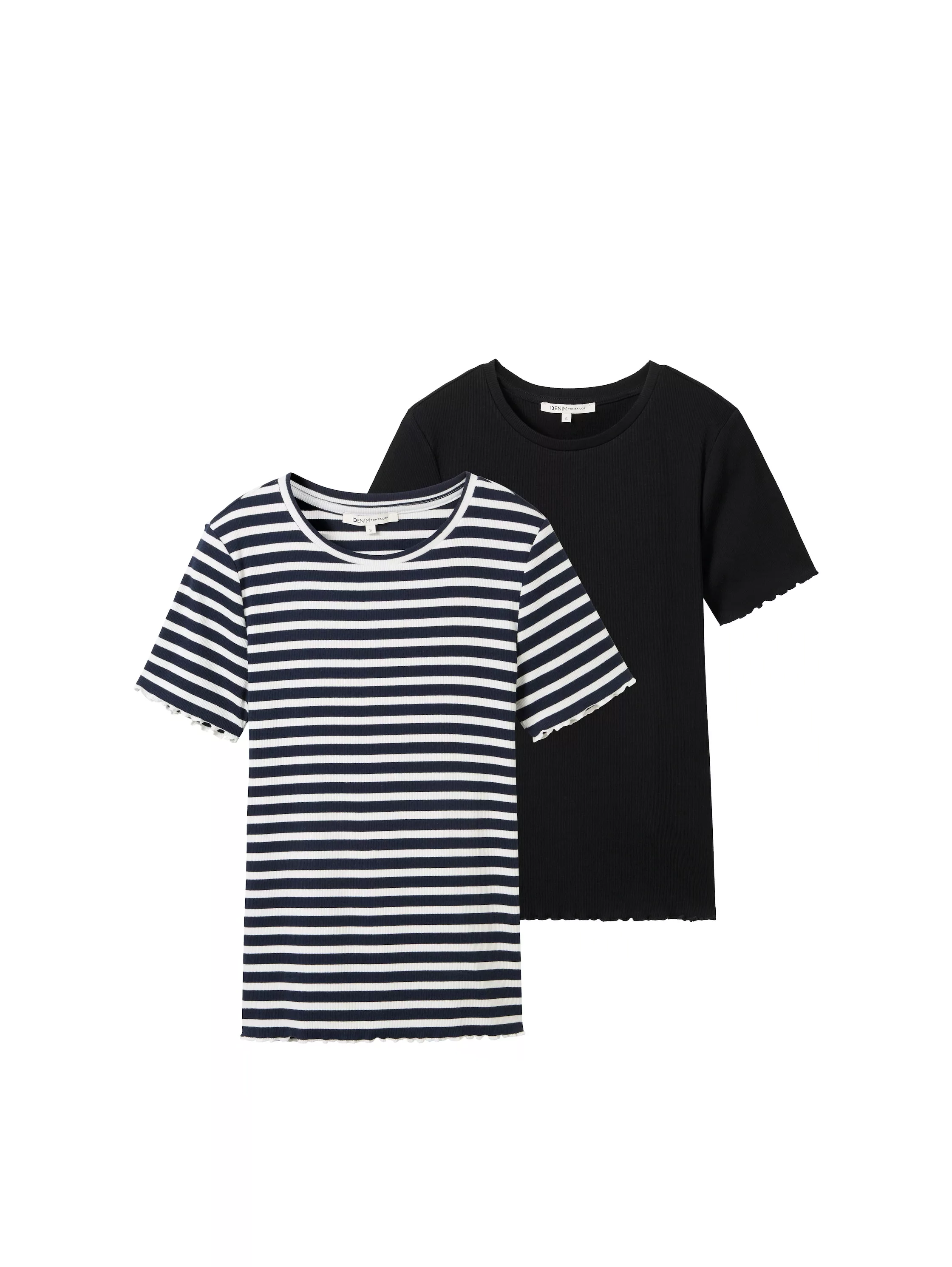 TOM TAILOR Denim T-Shirt, im Doppelpack mit Rippstruktur und gekräuselten K günstig online kaufen